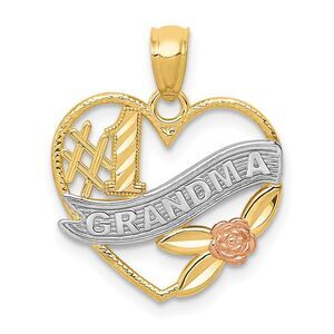 14k Two Tone Gold and White Rhodium #1 Grandma Heart Pendant, 16mm